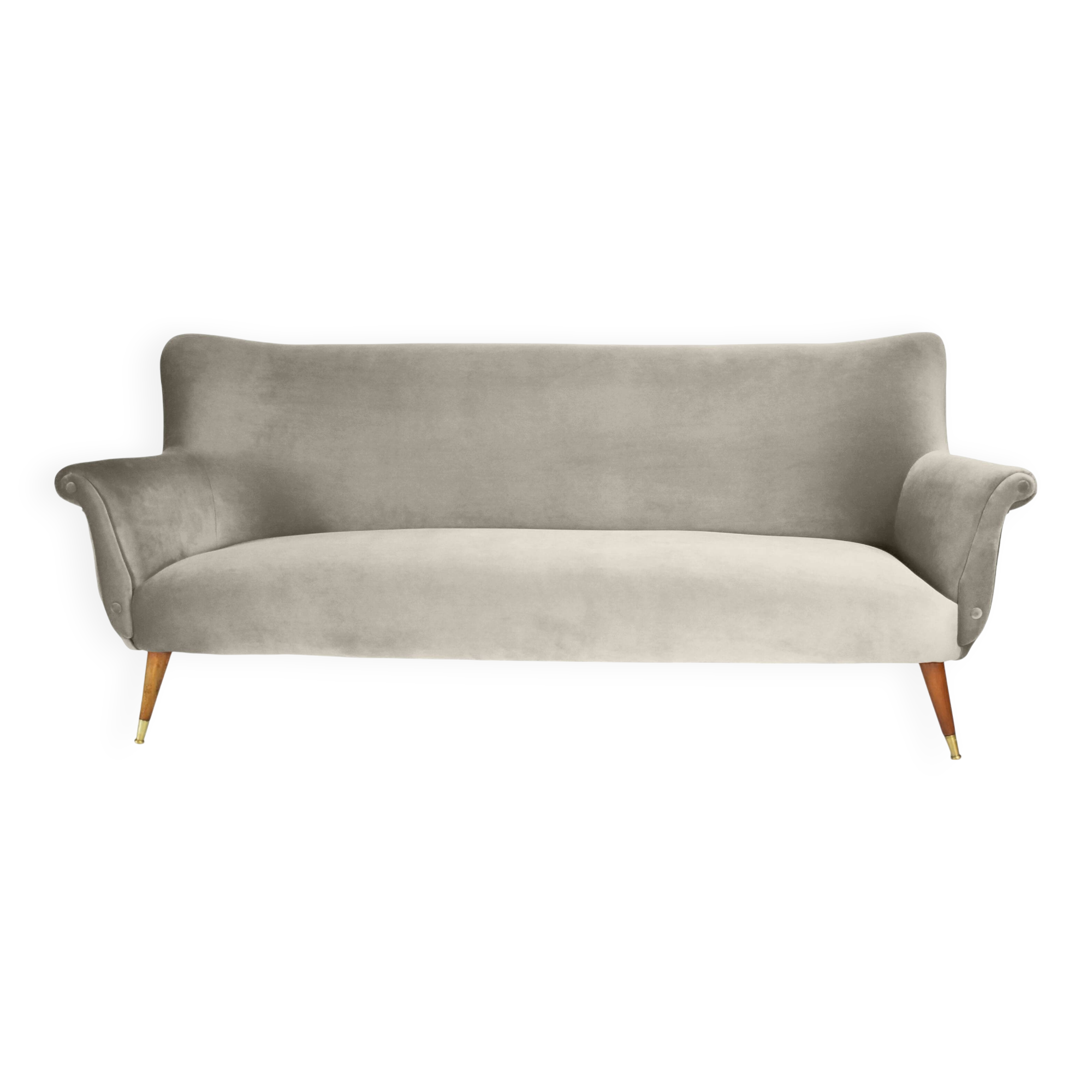 Canapé 3 places en velours d'origine, vieux de plusieurs années 60, gris