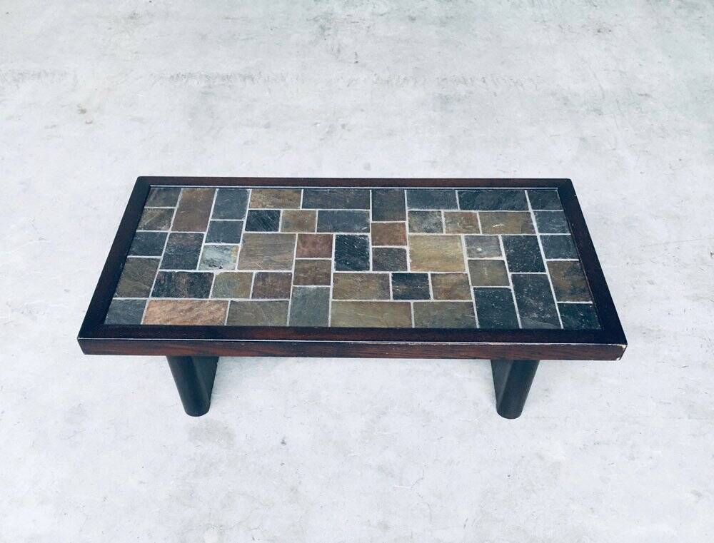 Brutalist Style Slate Tile Inlay Coffee Table, Belgium, 1970s