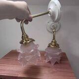 Pair of pink flower tulip wall lights