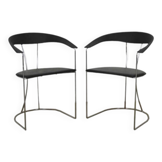 2 chaises en cuir et chrome italiennes