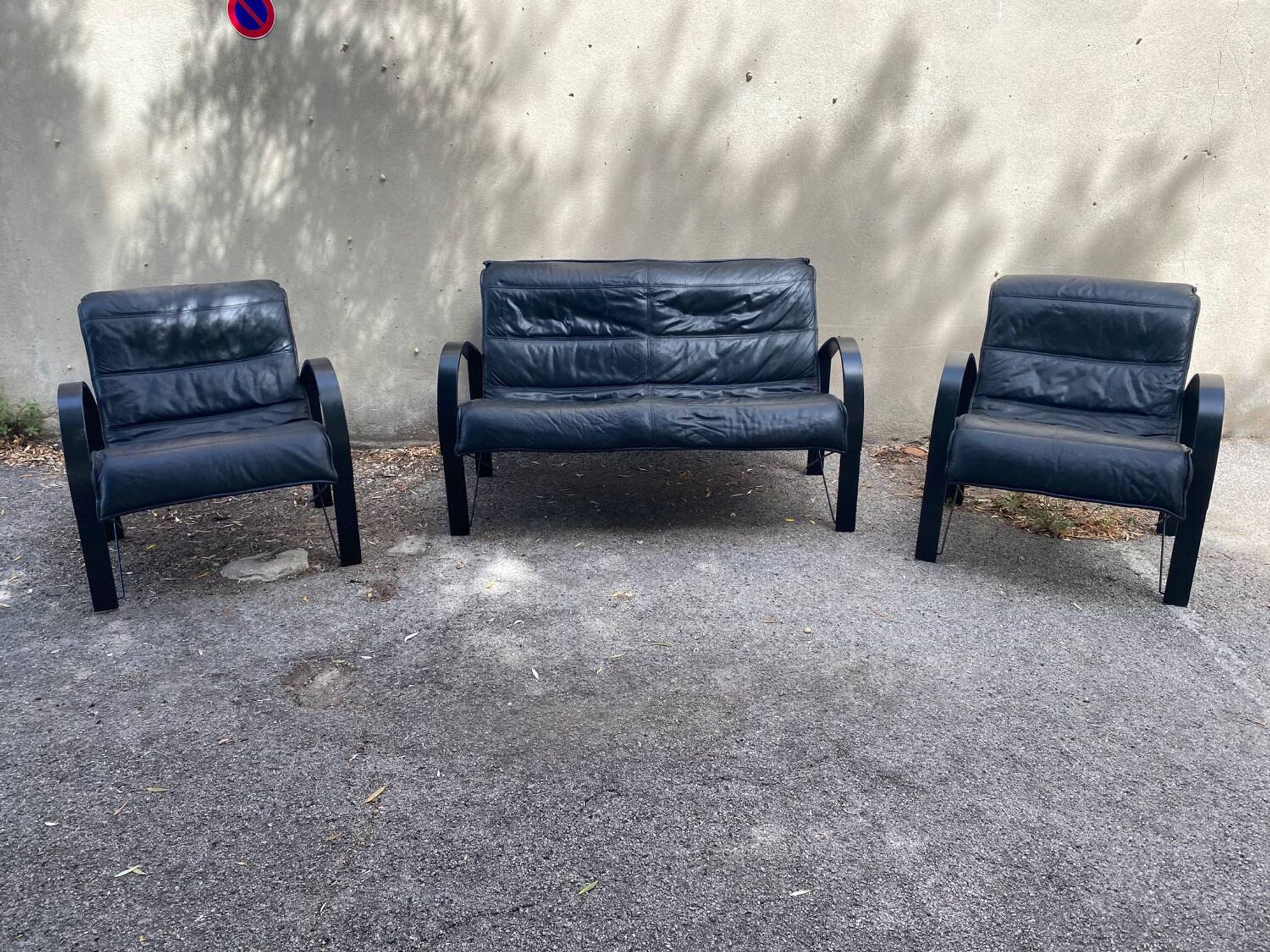 Sofa and pair of armchairs "Model Polhem" by Swedish designer Tod Bjorklund for Ikea 1980.