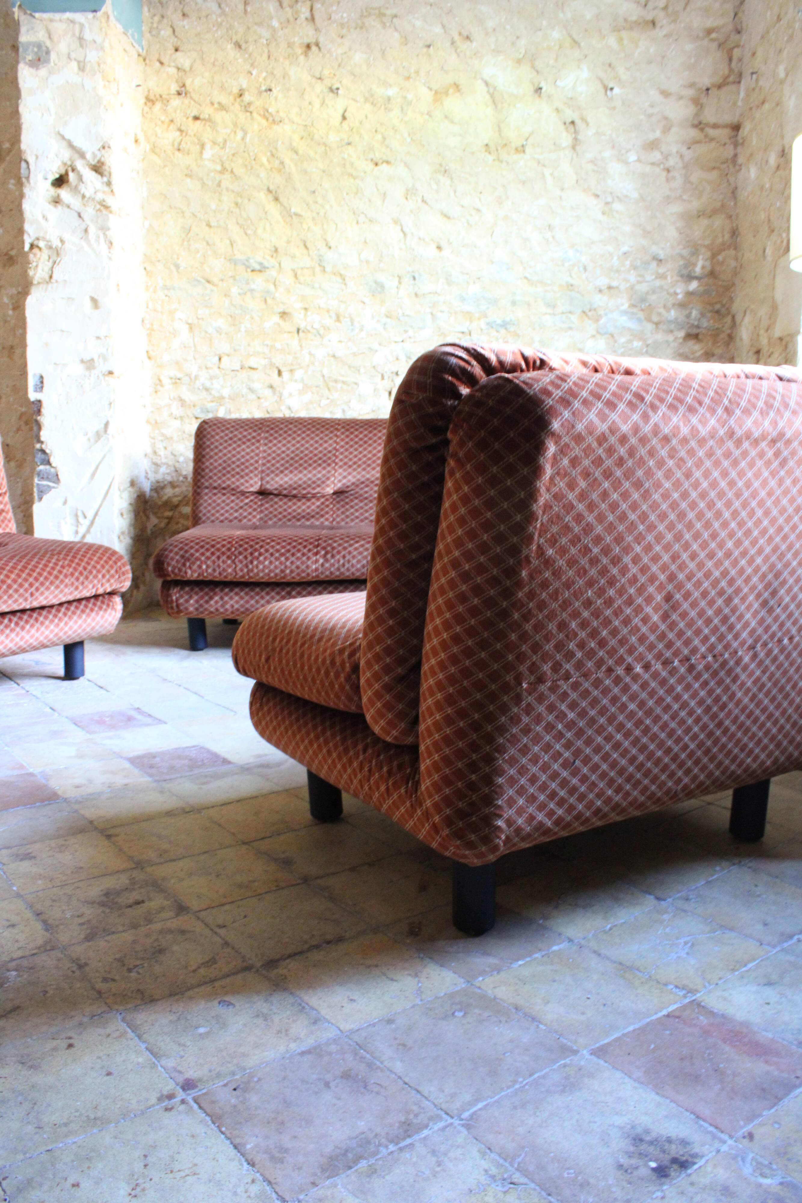 Steiner living room in brown velvet, 1970