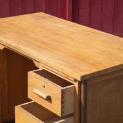 Old desk, wooden desk, school desk, desk with drawers and tablet, 50s