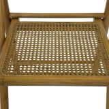 Chaise pliante minimaliste en bois et cannage, années 80
