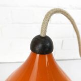 Scandinavian drop pendant light in orange, opaline and teak glass, 1960