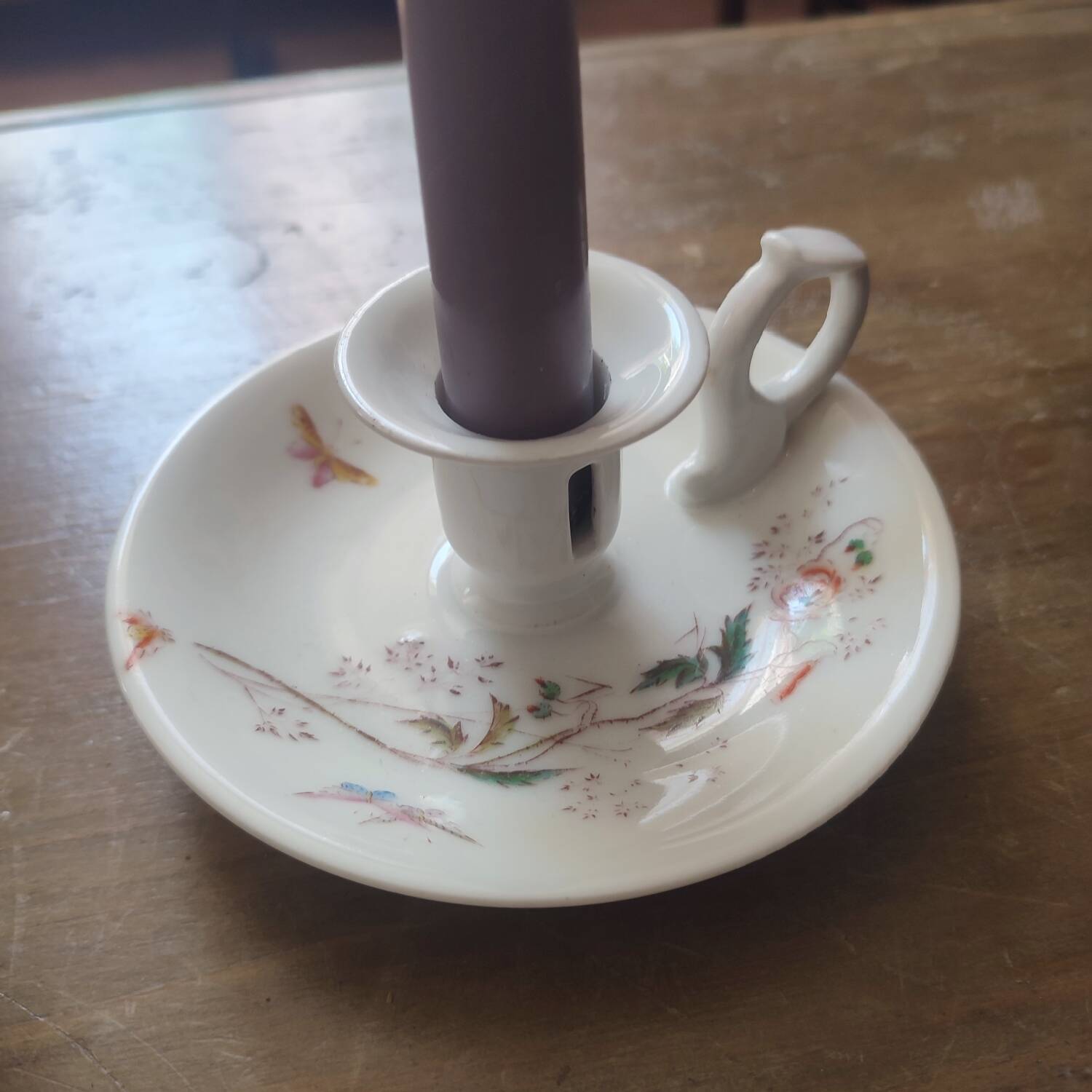 Bougeoir raz de cave porcelaine floral