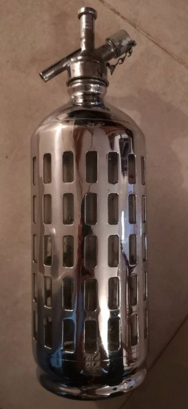 Vintage bistro siphon sparklets english glass and tin