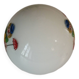 Lampe boule en opaline motif clown vintage 1960