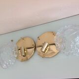 Pair of ice glass and brass wall lights by Limburg / vintage 60s-70s