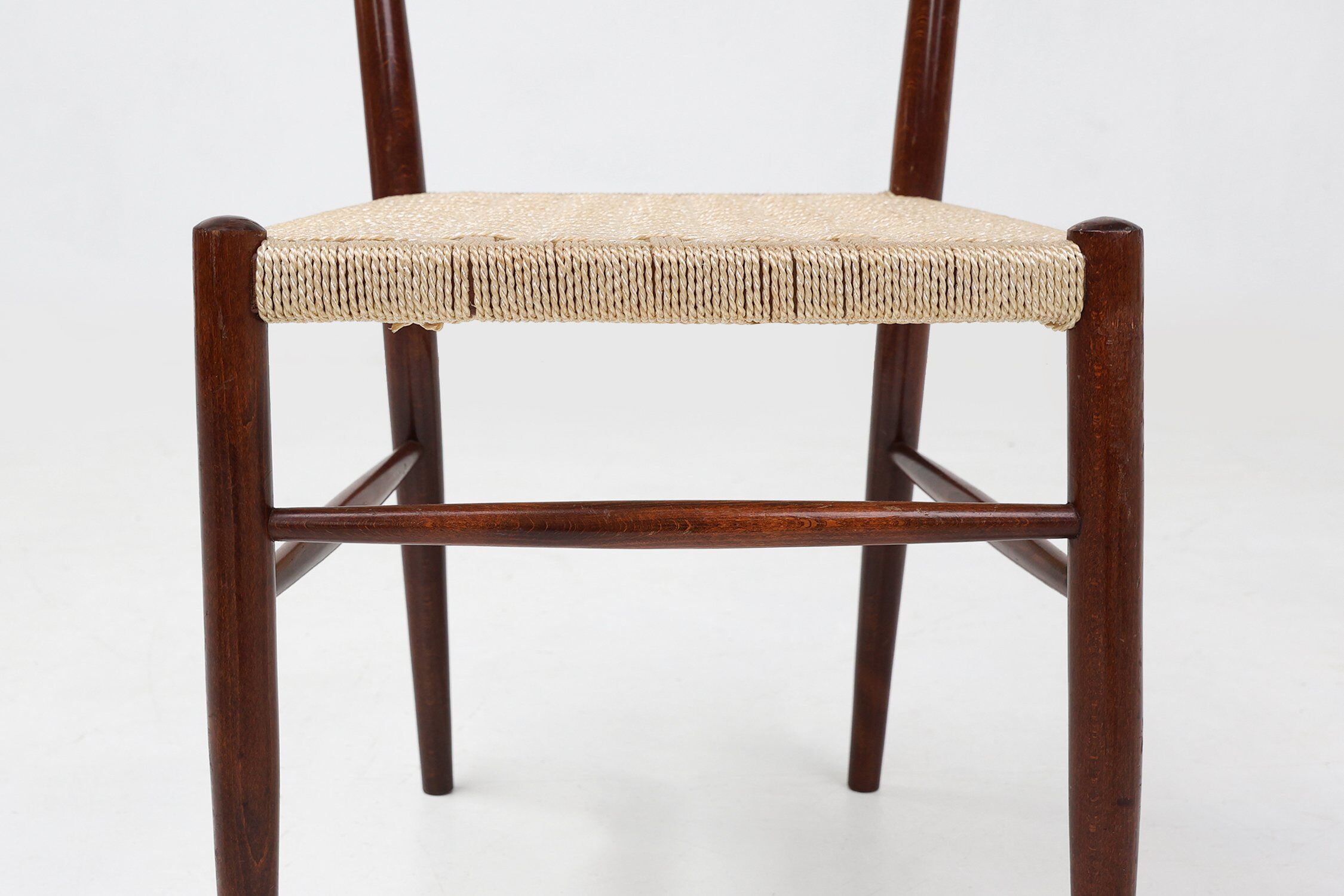Set of Belgian Teak Dining Chairs with Braided Rope Seat, 1960s