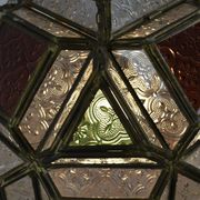 Multicolored Pressed Glass and Brass Pendant Lantern, Scandinavia, circa 1940s–1950s