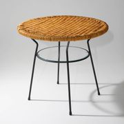 Table basse avec plateau rond en rotin, années 1950