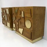 Brutalist Italian Ash Tree and Brass Chests of Drawers, Two