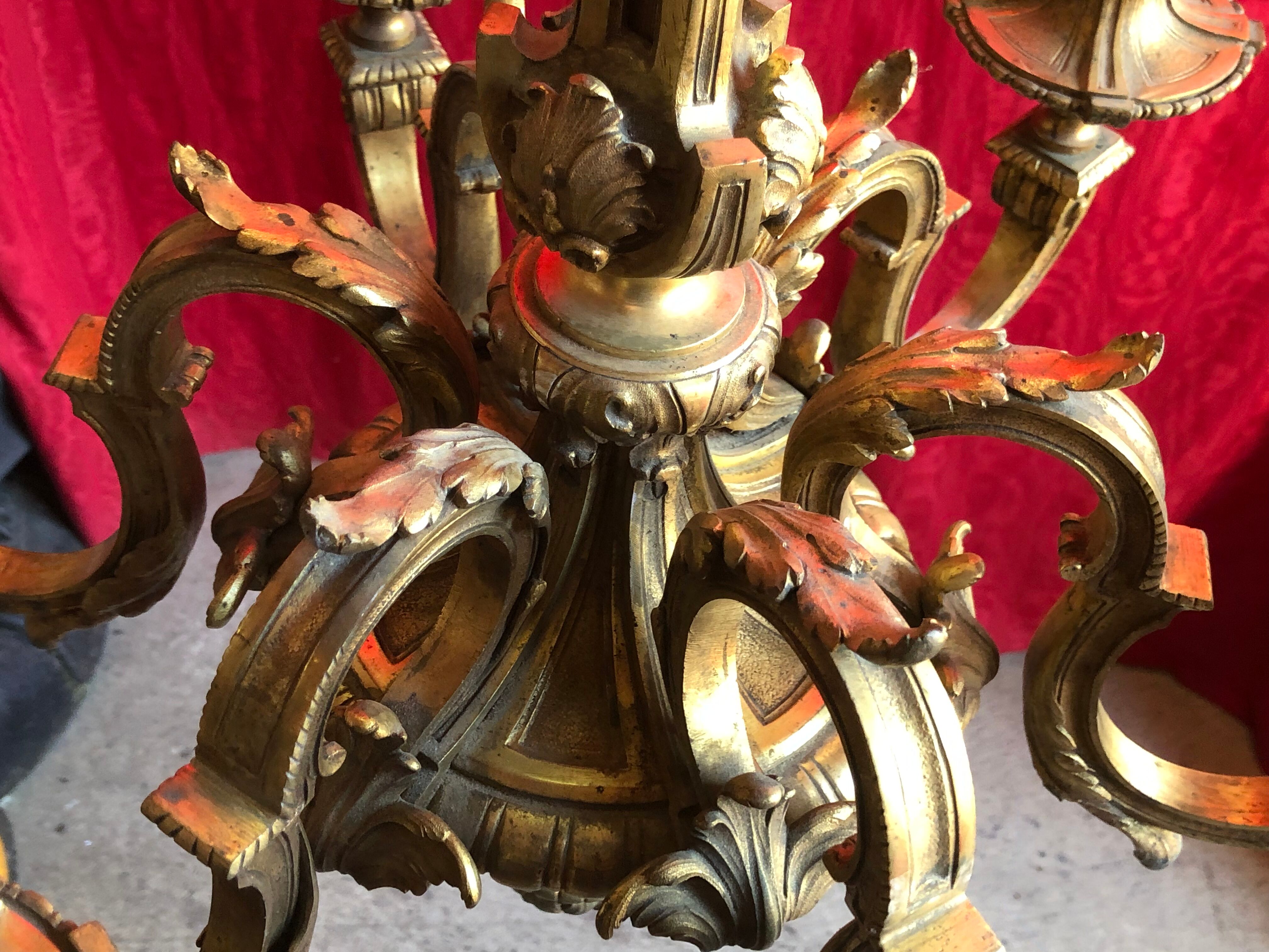 Chandelier with 6 lights in bronze Napoleon III