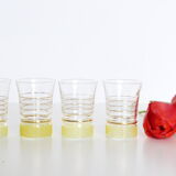 Set de 4 verres vintage, granité jaune et doré, vintage, authentique, années 50