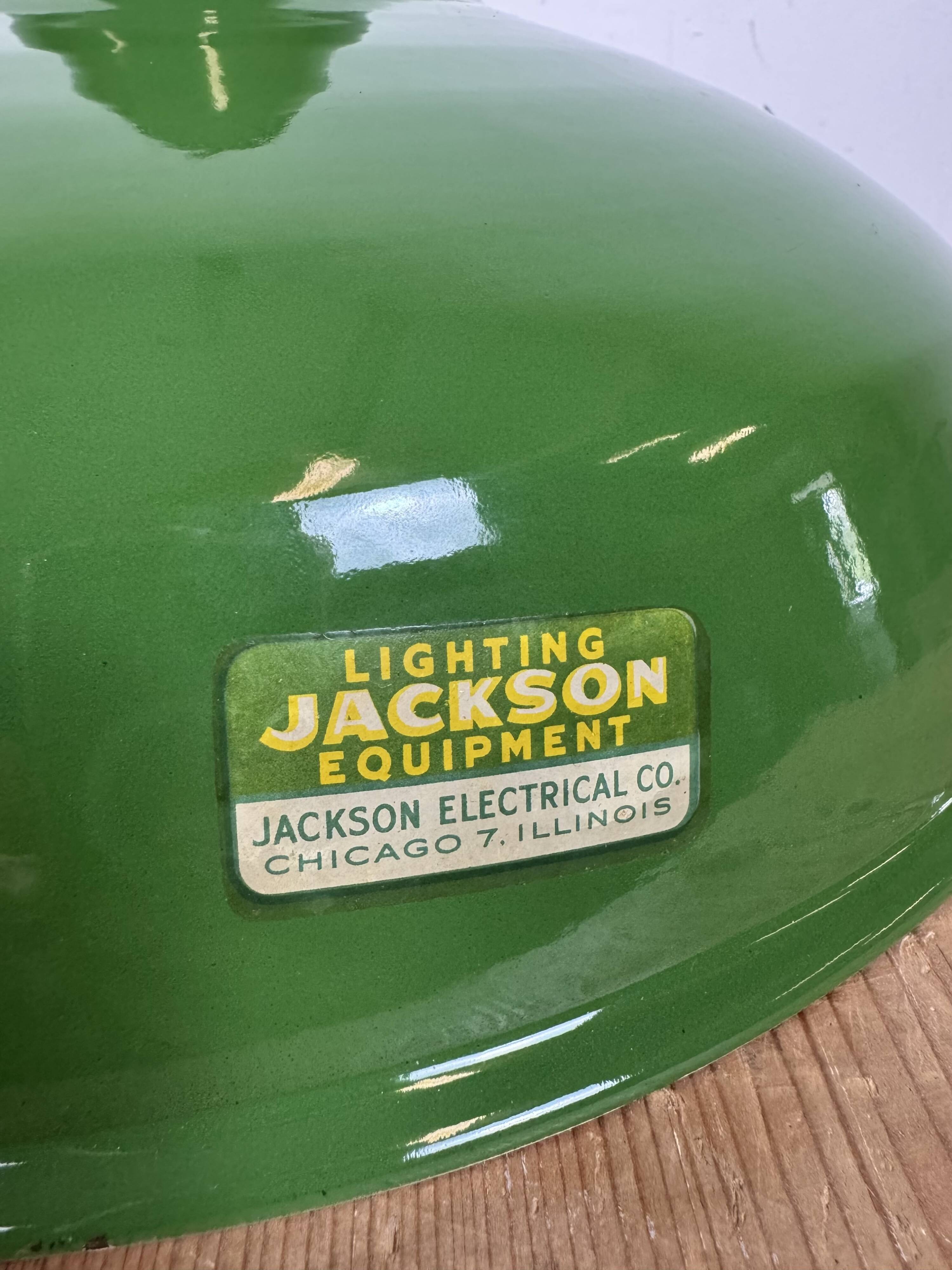 Suspension industrielle en émail vert de Jackson Electrical, années 1960