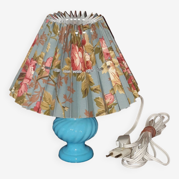 Old lamp in blue opaline glass and its lampshade