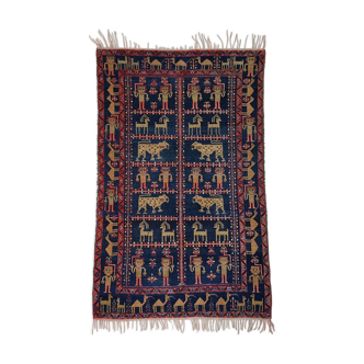 Colorful vintage hand-knotted Balochi Persian rug 190 x 120 cm