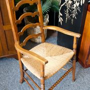 Arts & crafts solid oak ladder back occasional chair with rush seat