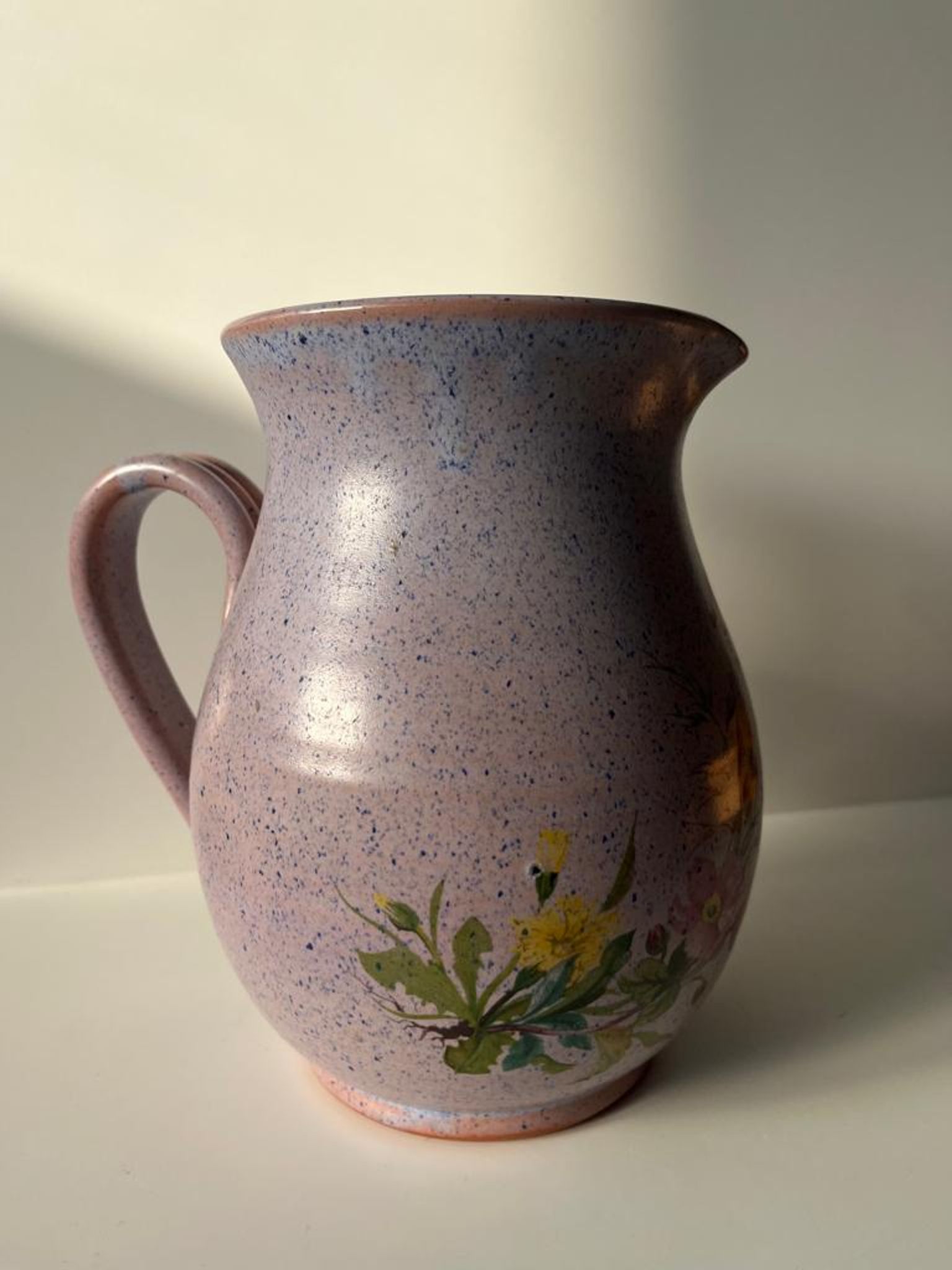 Vintage purple carafe with field flower patterns H:20cm