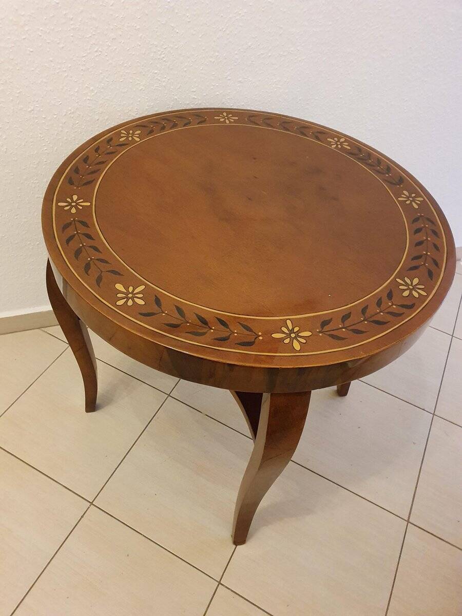 Table d'appoint ronde Art Déco peinte à la main, années 1930