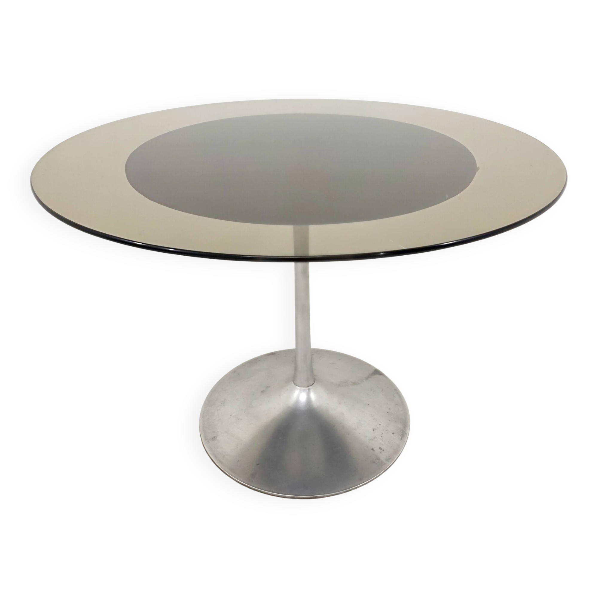 Round tulip table in smoked glass 1970