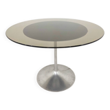 Round tulip table in smoked glass 1970