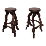 French, Set Of 2 Twisted Grape-vine Roots Bar Stools 1960s