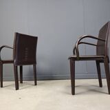 Pair of brown leather armchairs by Arper italy, 1980s