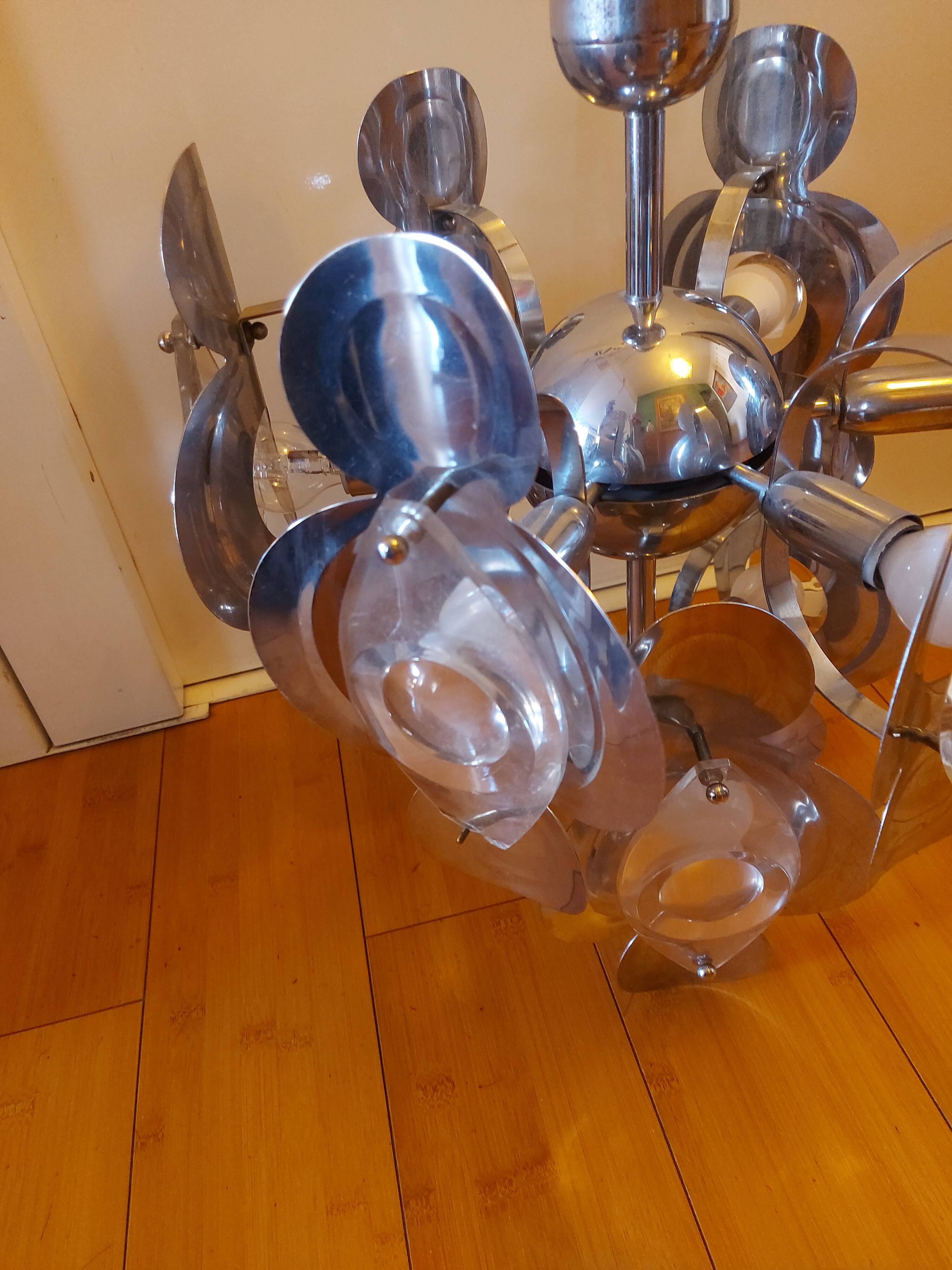 Vintage chandelier 70'S Oscar Torlasco , 9 lights