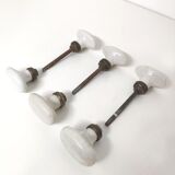 Set of 3 white porcelain button door handles