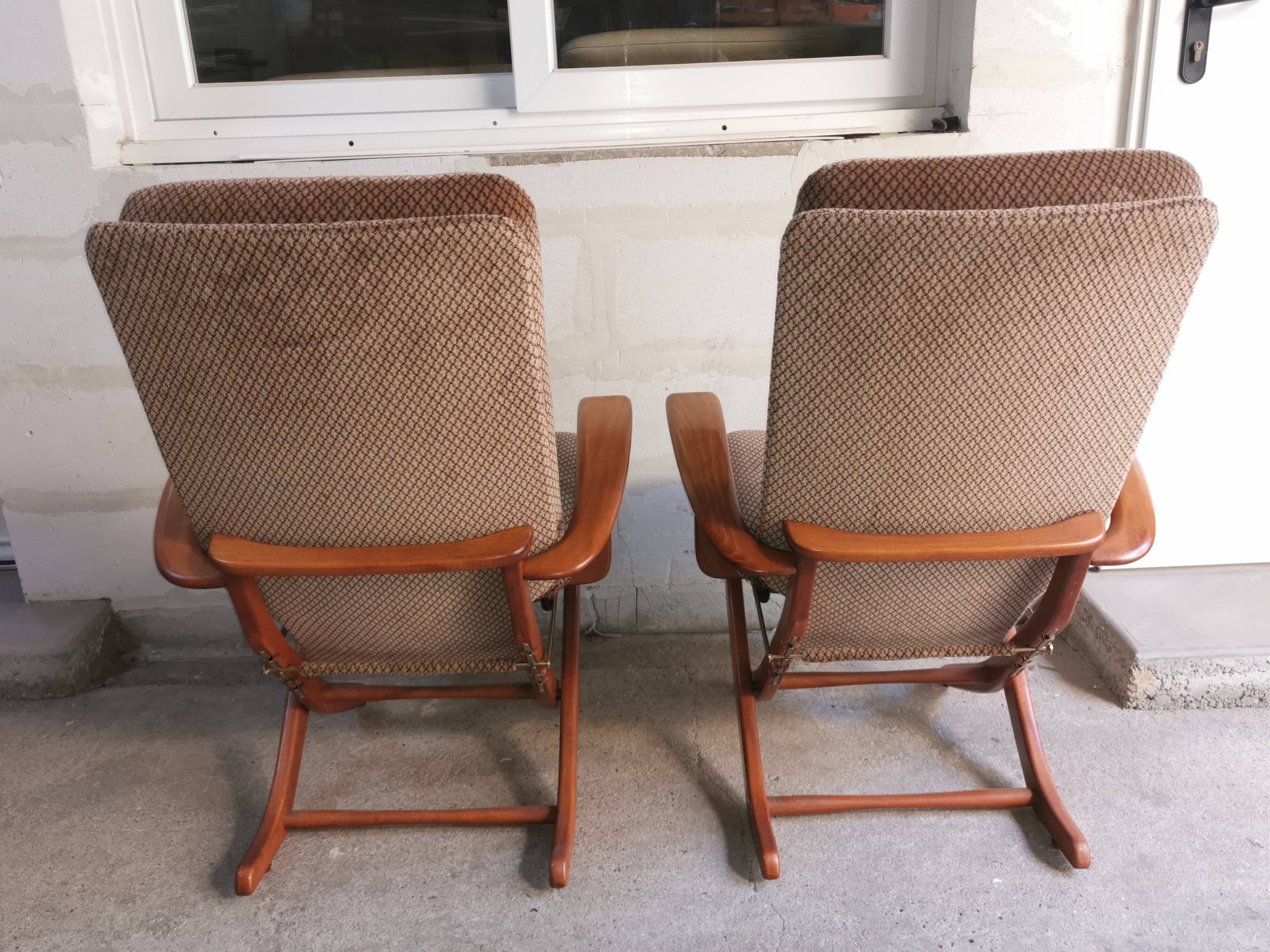 Pair of vintage Scandinavian style relaxation armchairs, adjustable tilt