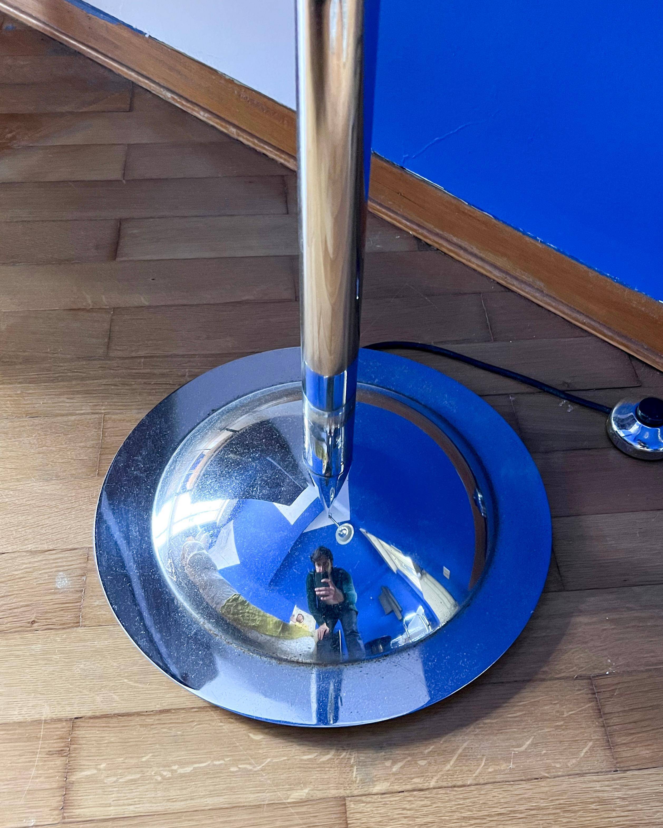 Vintage Italian Space Age Floor Lamp in Chromed Metal with "Flying Saucer" Shade