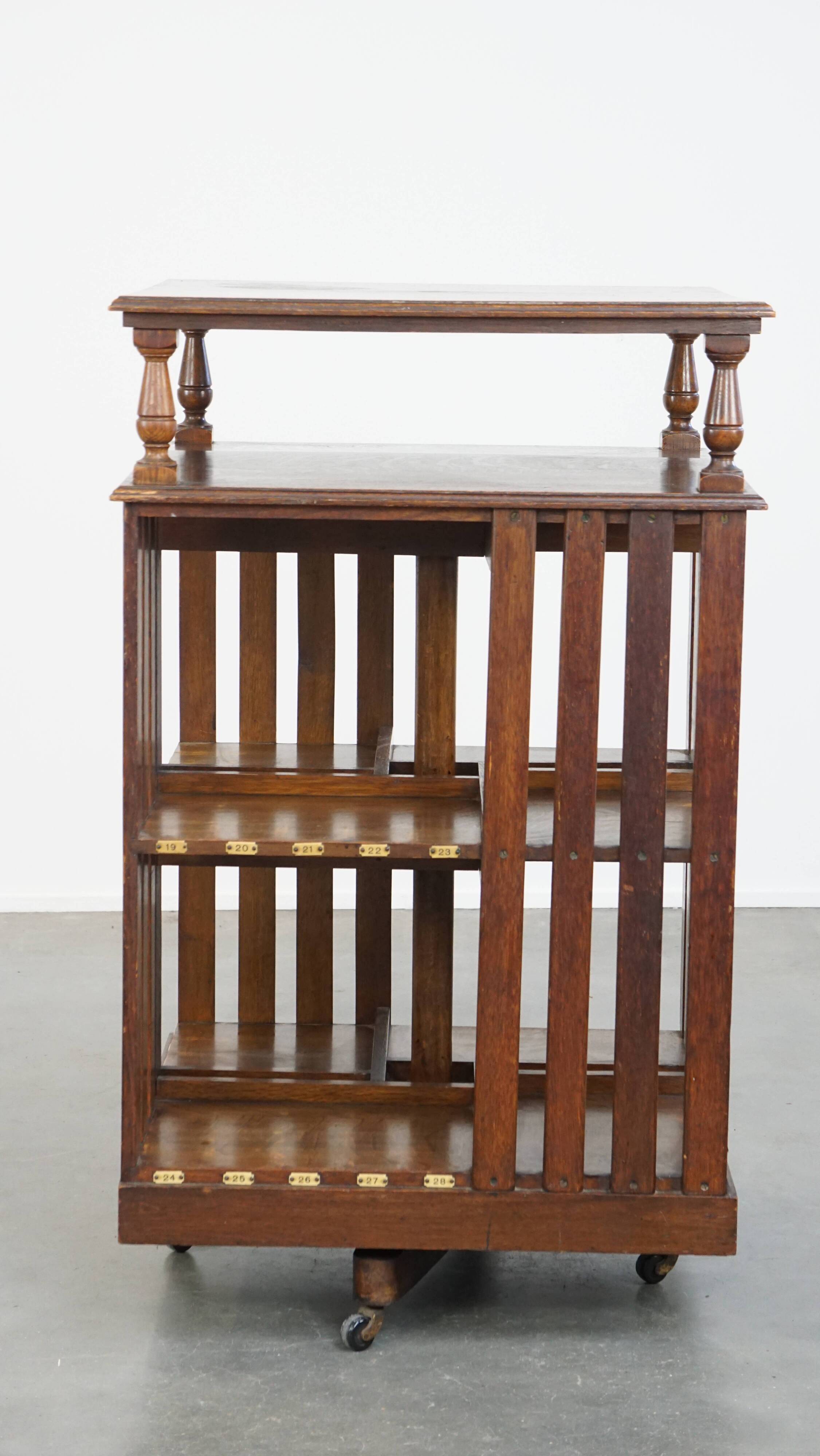 Large Antique English Oak Library Book Carousel