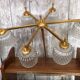 Old Chandelier 6 Lights Golden Metal + Molded Glass Reflector