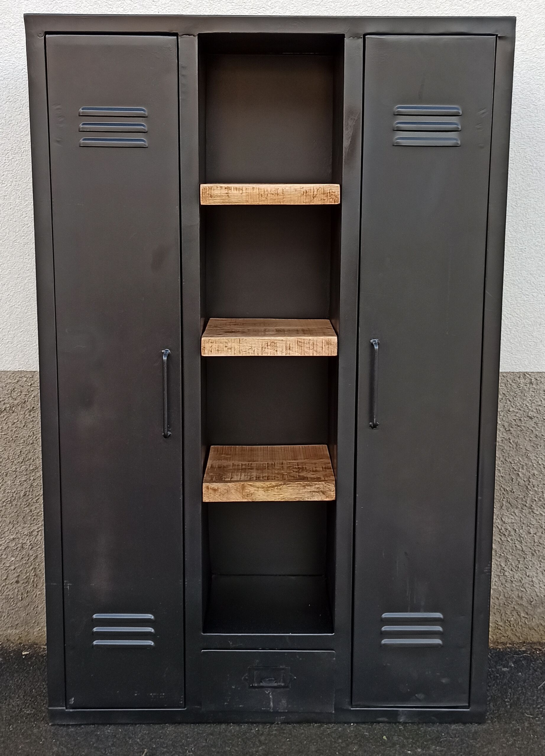 Black metal cabinet 2 doors and shelves