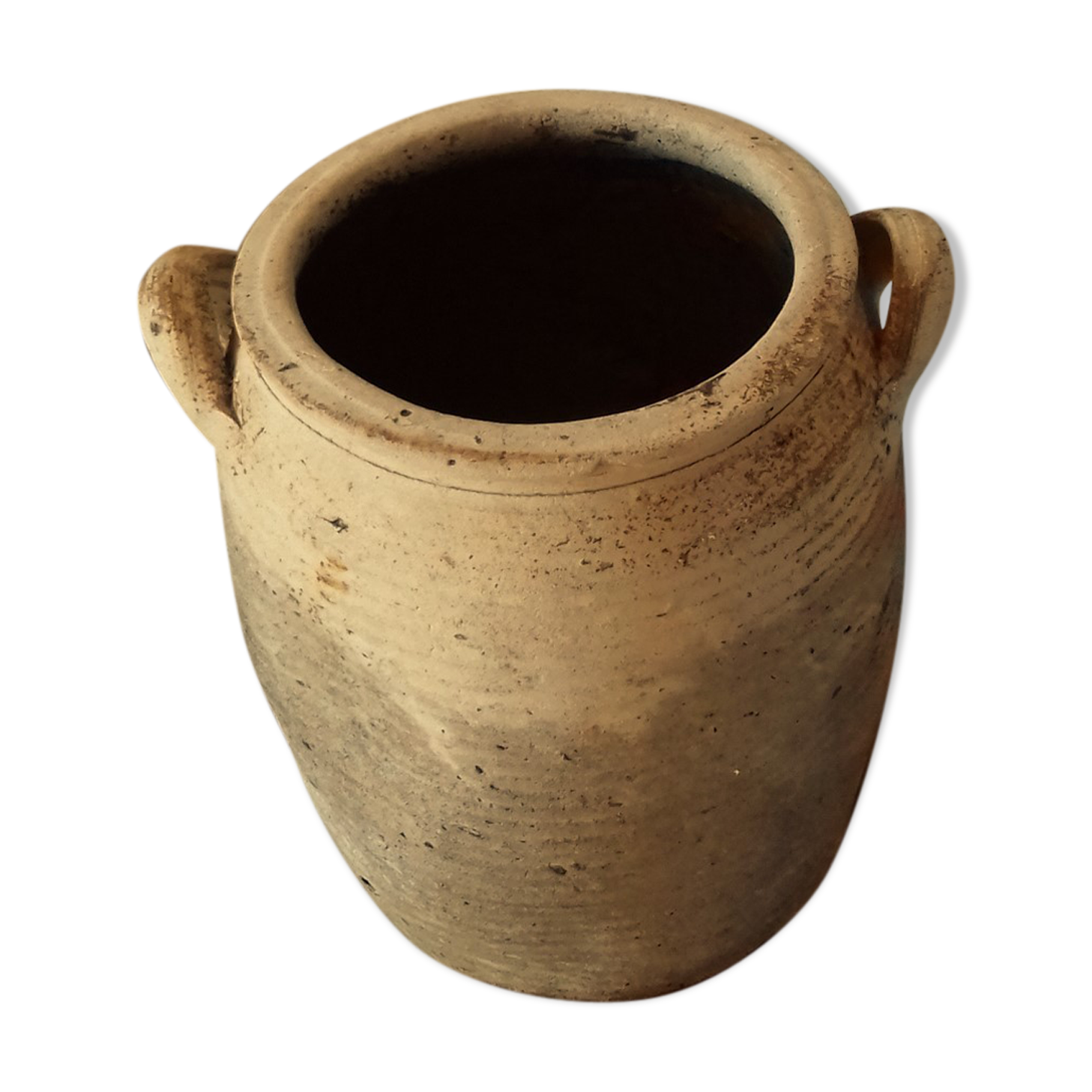 Terracotta pot with two vintage decorative handles