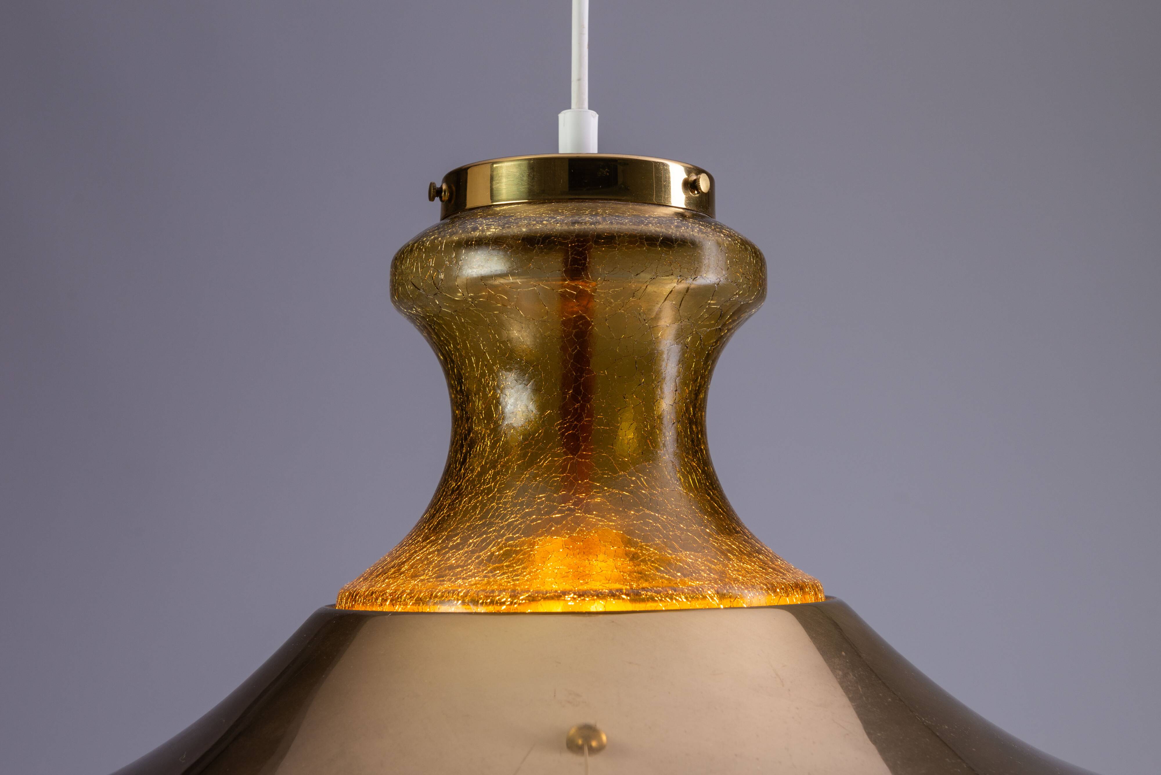 Large glass ‘‘bubble’’ chandelier with brass shade