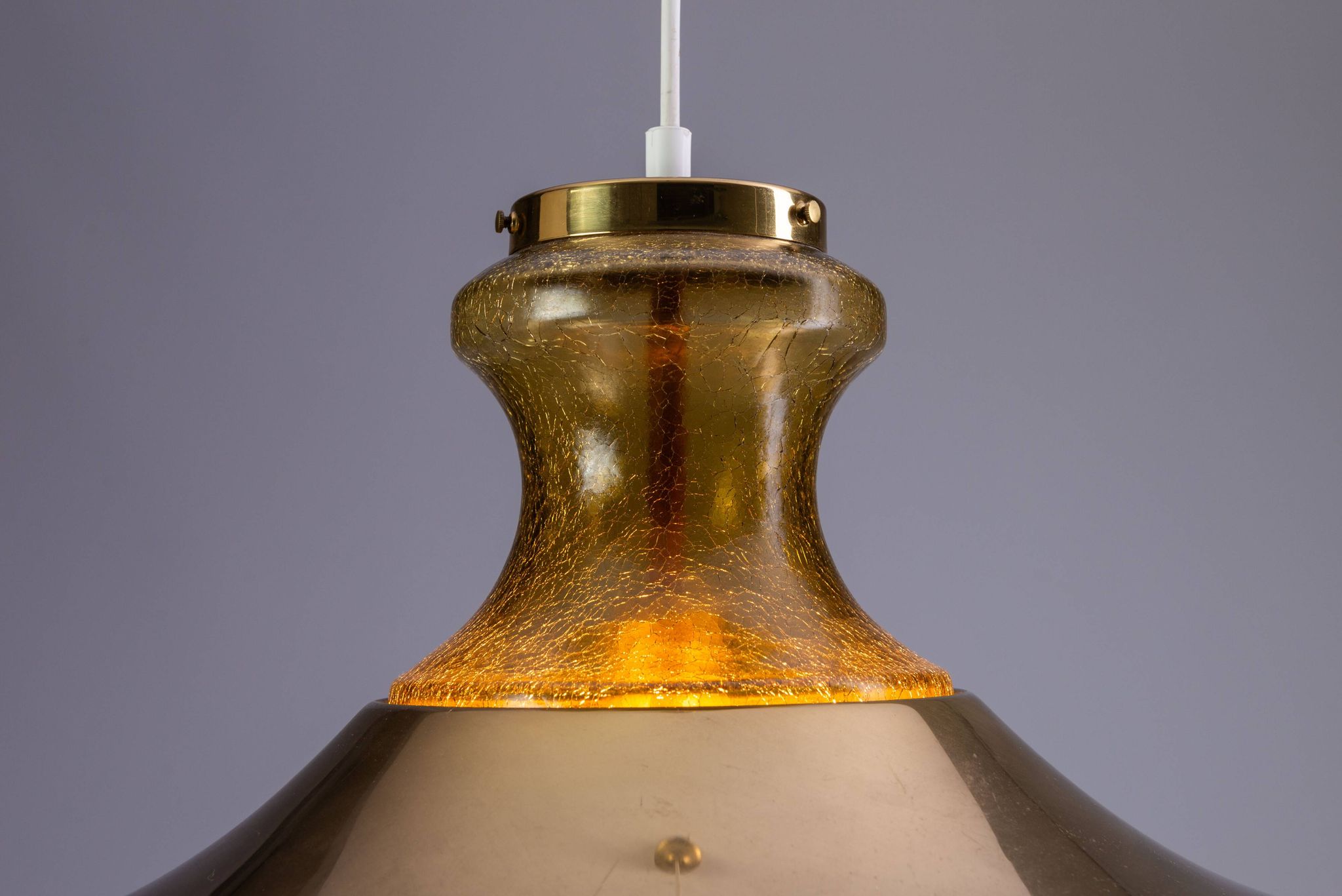 Large glass ‘‘bubble’’ chandelier with brass shade