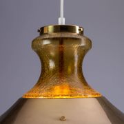 Large glass ‘‘bubble’’ chandelier with brass shade