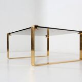 Table basse du milieu du siècle avec base plaquée or et plateau en verre, années 1970