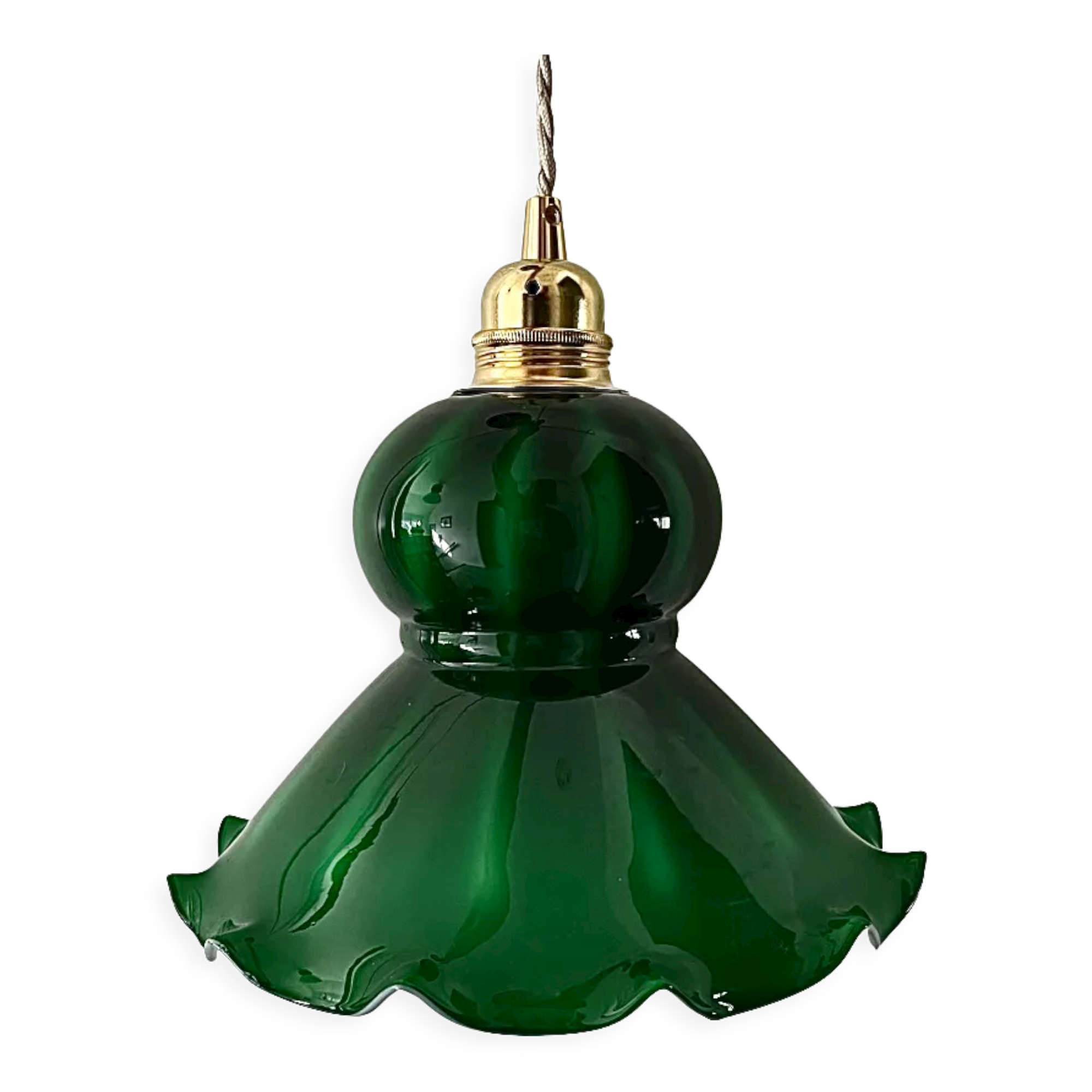 Vintage suspension lamp in marbled green opaline