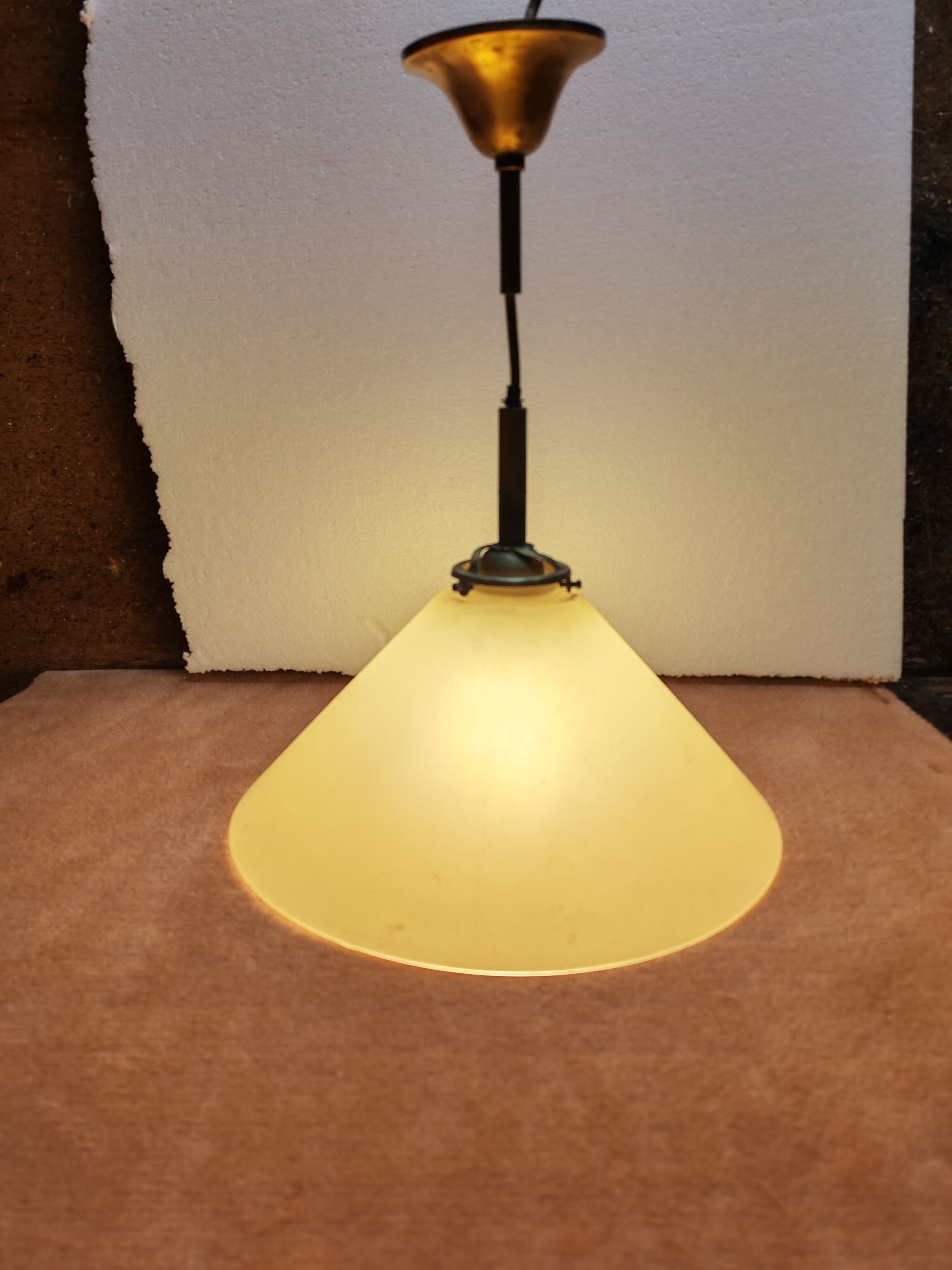 Art Deco conical suspension, opaline and brass