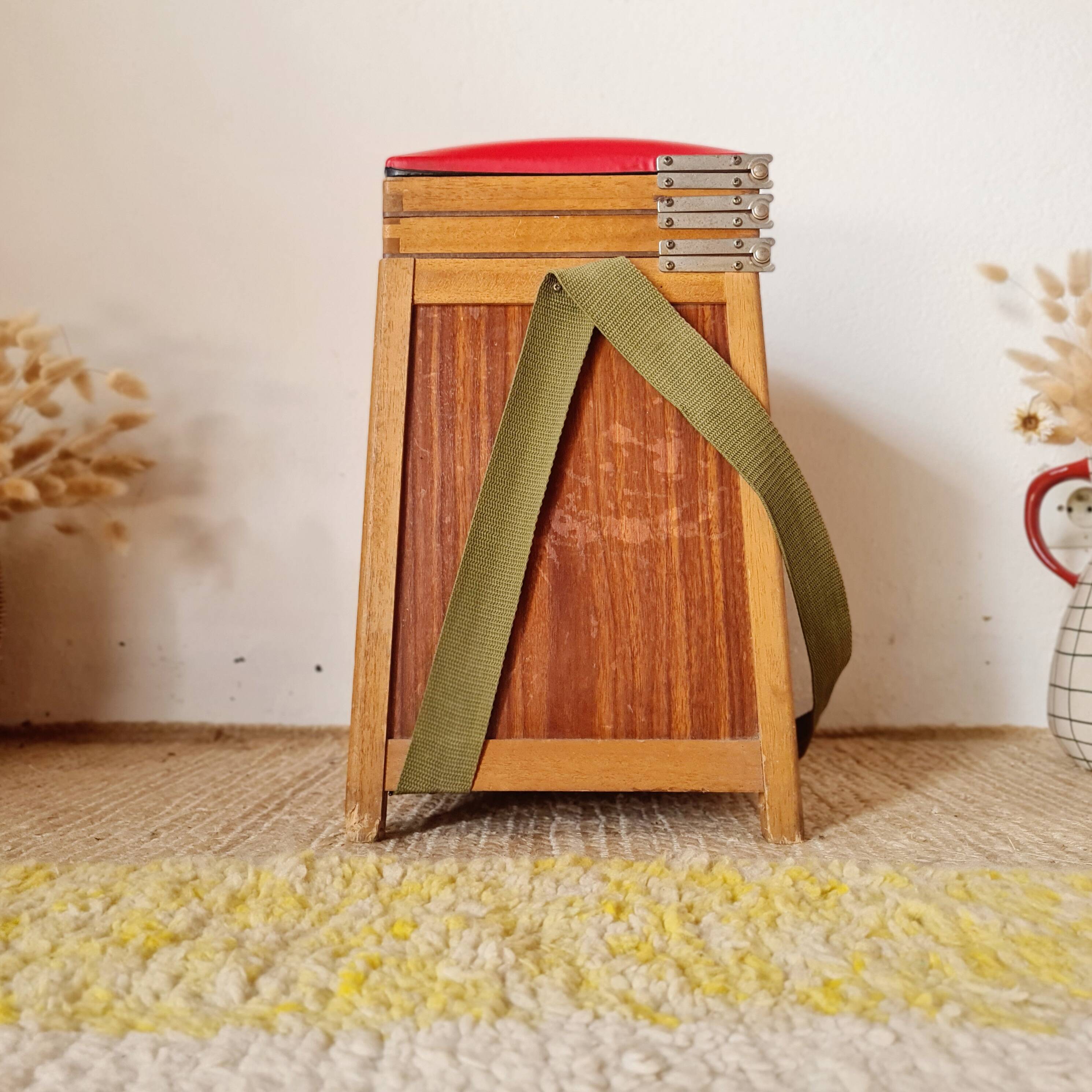 Old fisherman's chest, vintage workshop stool