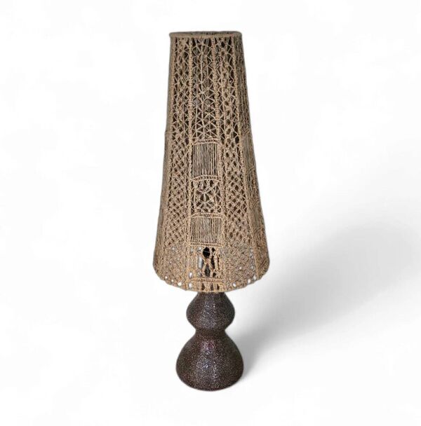 Lampe vase en céramique / terre cuite / macramé années 1970