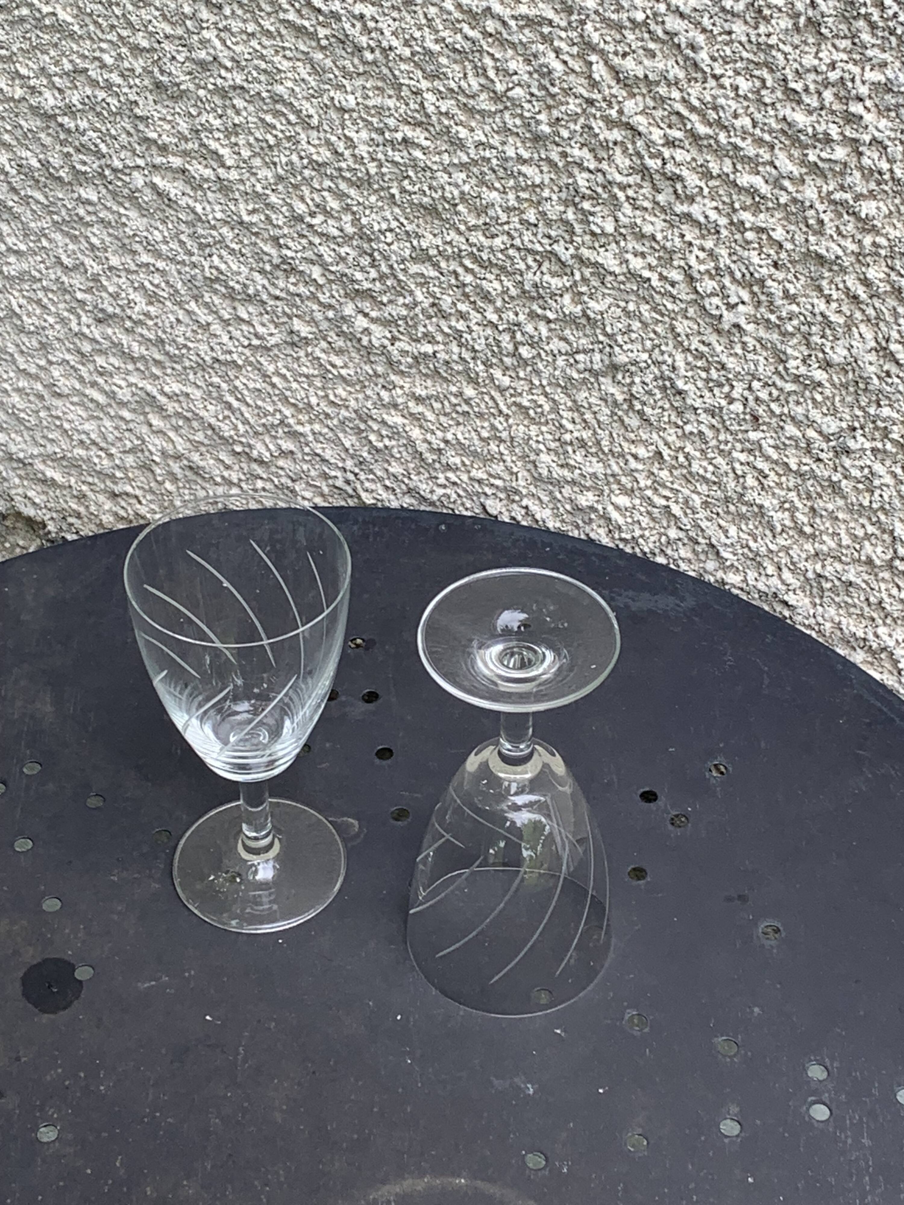 7 vintage crystal and chiseled glass wine glasses