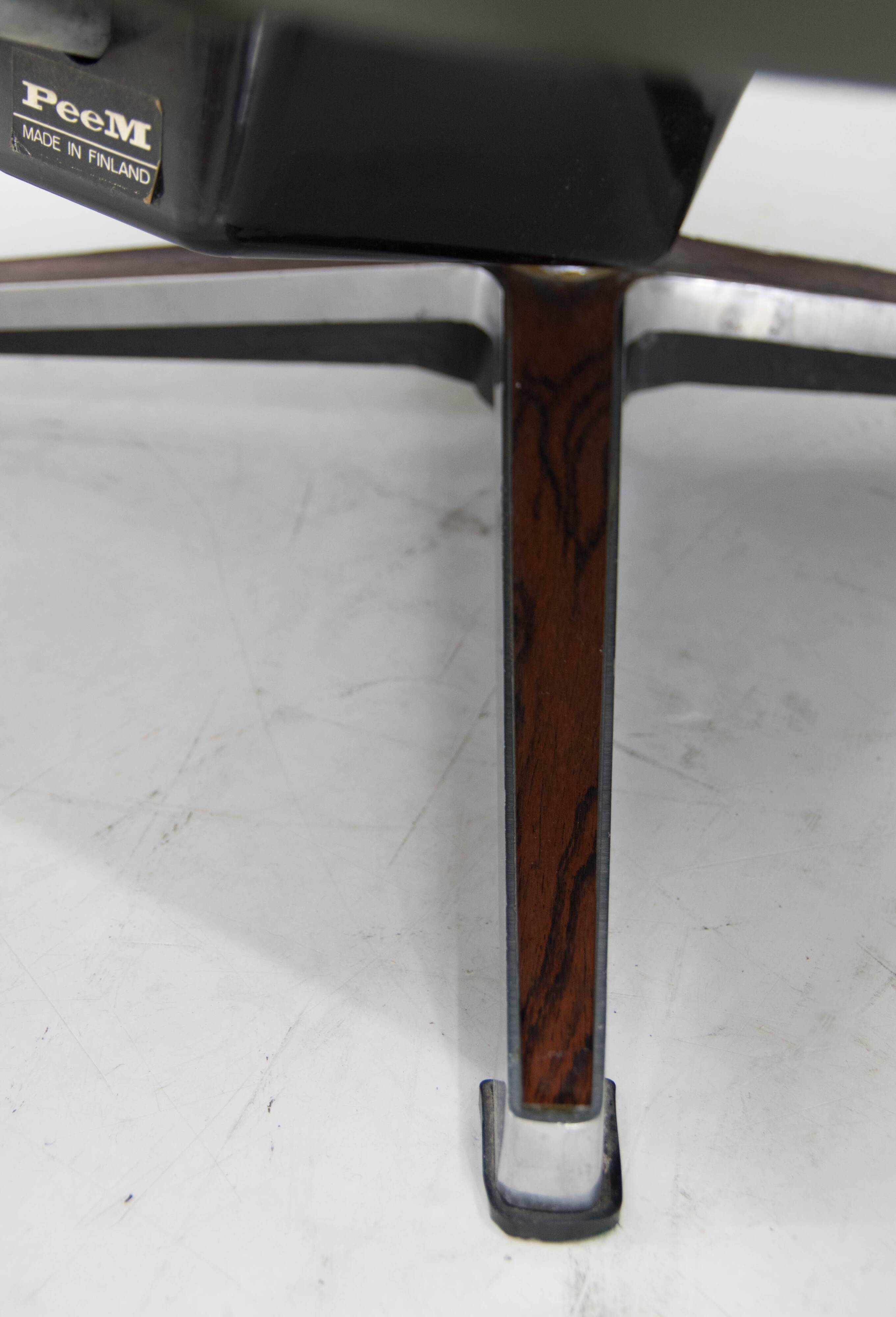 Midcentury Swivel Rocking Leather Armchair, Peem, Finland, 1970s