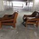 Fauteuils en cuirs et bois vintage