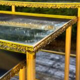 Vintage 70's nesting table in brass and mirror