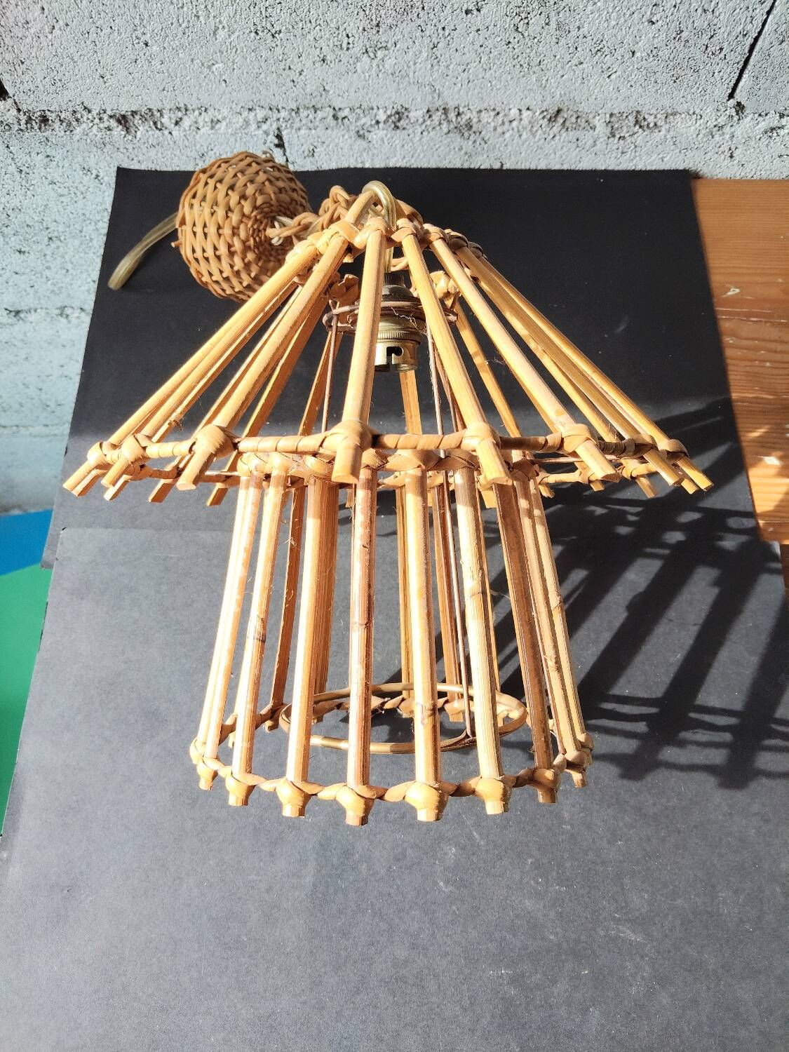 Vintage rattan pendant – France, 1970s – in the style of Louis